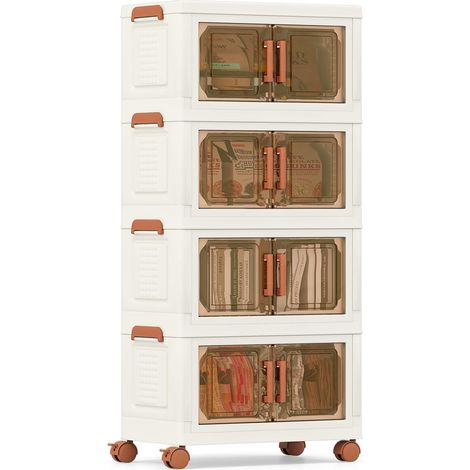 COSTWAY Boite Rangement Plastique 208 L, 4 Caisses Rangement Pliables à Roulette, Poignée, Porte Magnétique, Boite Empilable, Rangement Vetement, Livres, Jouets (208 L) (1/3)