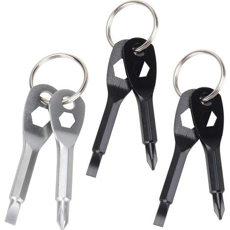 3-teiliges Schraubendreher-Set mit Schlüsselanhänger, multifunktionales Mini-Taschenwerkzeug, 4-in-1-Schraubendreher-Set mit Schlitz- und Kreuzschlitzschlüssel (Schwarz, Silber) (1/5)