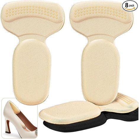 Inserts de Talon pour Chaussures Grandes et Amples, Soulagent la Douleur et Empêchent le Glissement, Coussins à Prise Large, 4 Paires (2 Abricot, 2 Noires) (1/4)