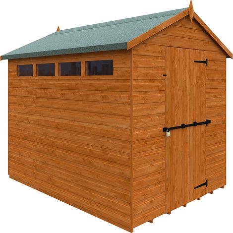 8 x 6 Feet Security Apex 12mm Shed - Solid Wood/Softwood/Pine - L235 x W175 x H217.9 cm - Burnt Orange