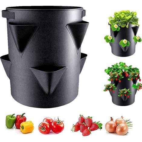 Pflanzbeutel – Vliesstoff – 6 seitliche Löcher für Erdbeeren und Gemüse – Für drinnen und draußen – Rosa – 28 x 35 cm (1/5)