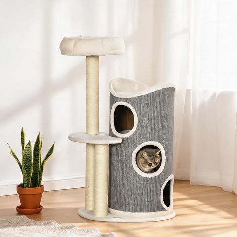 Arbre à chat avec tonneau et sisal blanc et gris 109 cm (1/5)