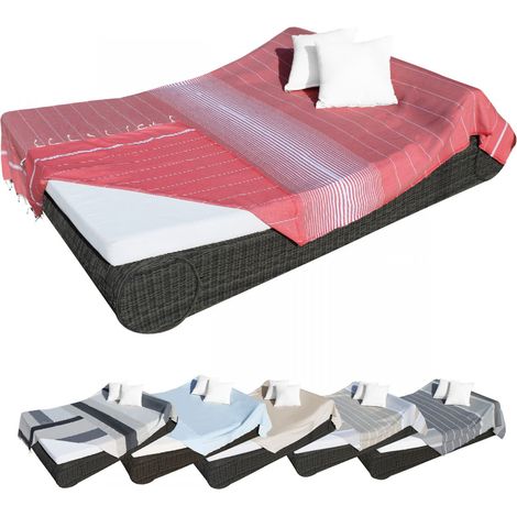 Fouta tunisienne XXL 2m x 3m en 100% coton 380g – Tissage à plat – Rouge vermeil et blanc – Lavable en machine – Vivezen