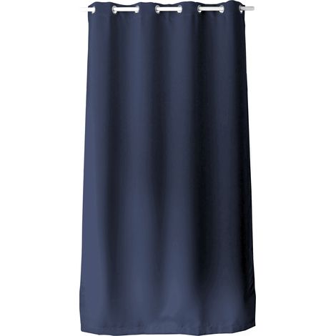 Homemaison – Rideau oeillets 140x240 cm en polyester bachette bleu marine – 8 oeillets ronds argent – Lavable en machine à 30°C