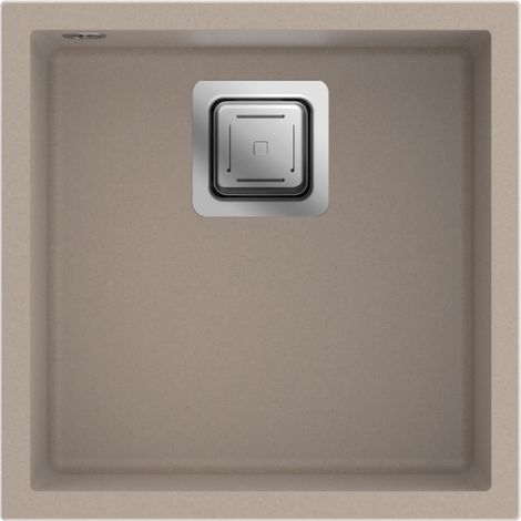 Granitspüle - Spülbecken - Küchenspüle - 44 x 44cm - Beige - Einbauspüle - Halbmatt, Kratzfest, Platzsparend - mit Siphon - Qube 44 (1/5)