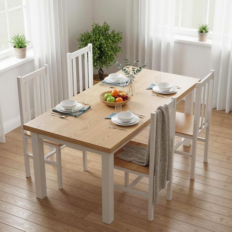 4er-Set Küchenstühle Esszimmerstühle Stühle, Massivholz, modernes Design, 38, 5 cm x 47,5 cm x 99 cm, Natur (1/5)