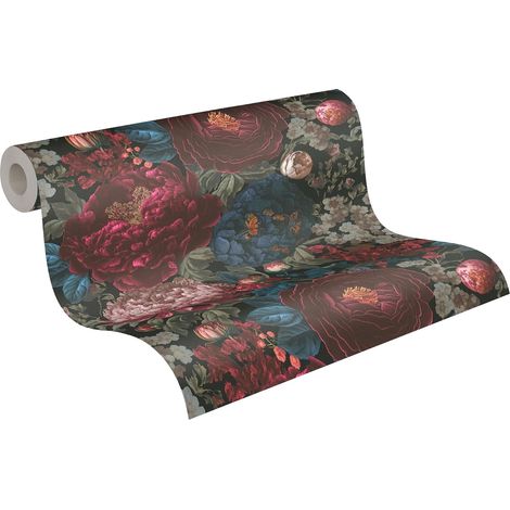 Papier peint intissé Motif fleurs Rouge/bleu/noir/vert (1/5)