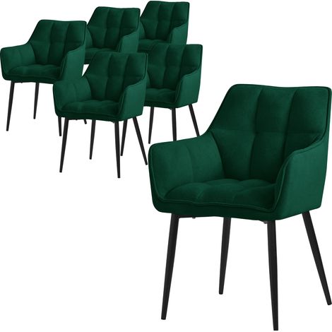 ML-Design Set 6 Sedie per Sala da Pranzo 63x57x90 cm Imbottitura in Spugna Verde Scuro con Schienale e Braccioli Telaio in Metallo Poltroncina Confortevole Ergonomica per Cucina Salotto o Soggiorno