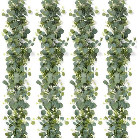 4er Set Künstliche Eukalyptus Girlande mit weißen Blüten, 180cm, Deko-Pflanze (1/5)