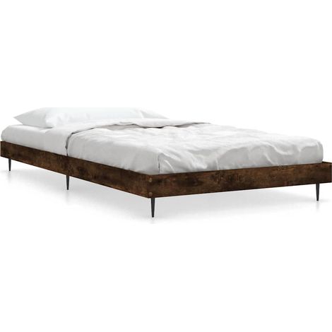 Lit simple Lit adulte Cadre de lit sans matelas chêne fumé 90x200cm bois d'ingénierie (1/5)