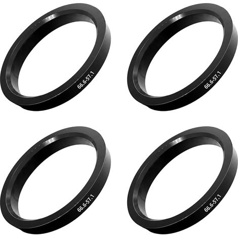 Satz mit 4 Zentrierringen 66,6 bis 5,5 cm – Universelle schwarze Kunststoff-Antivibrationsringe für Aluminium- und Stahlfelgen, werkzeuglose Montage (1/5)