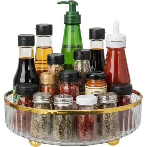 Transparent Turntable Organizer (27cm),360°Rotating Cupboard Organizers,Multifunctional Rotating Spice Rack,Non-Slip Fridge Turntable Holder for Kitchen,Bathroom,Cosmetic Storage (1/5)