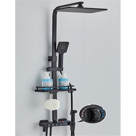 Ensemble de douche mitigeur thermostatique intelli Système de douche de salle de bain à affichage numérique, ensemble noir de robinet de douche thermostatique, robinet de douche à effet pluie moderne (1/5)