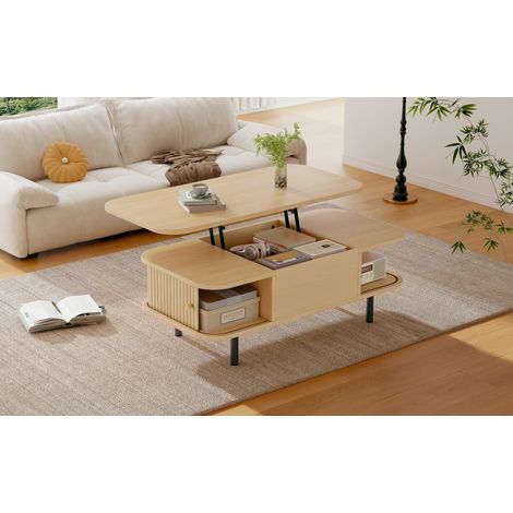 Höhenverstellbarer Couchtisch 101 x 51 x 52,5 cm, MDF natur, Stauraum – MEUBLIV (1/5)