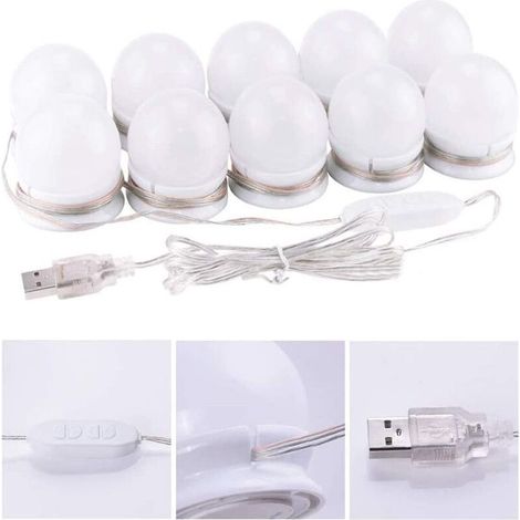 Miroir Lumière 10 Hollywood Ampoules Dimmable LED Lumière Kit Salle De Bains Miroir Lumière 3 Couleurs (Miroir Non Inclus) (1/5)