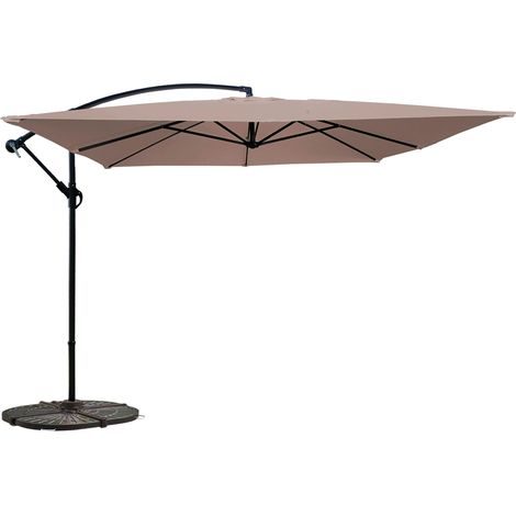 Parasol déporté 3x3m et 4 dalles à lestées acier taupe