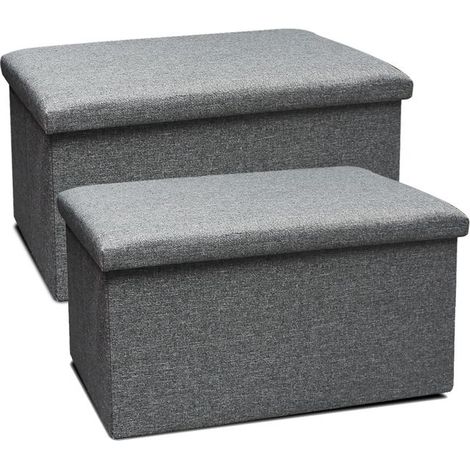 Pouf coffre de rangement - JUANIO - 76x38x38 cm - Pliable - Couvercle amovible - Polyester gris (1/3)