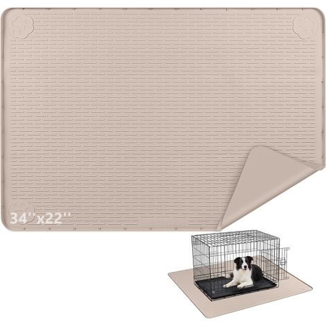 Tapis de parc en silicone pour chien avec bord surélevé, lavable, imperméable, anti-fuite, protège le sol (kaki, 101,6 x 101,6 cm) (1/5)