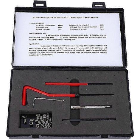 Kit de réparation de filetage 30 pièces en acier inoxydable, clé à tarauder hélicoïdale, outil d'insertion filetée M4x0,7 (1/4)
