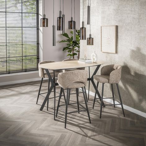 Archon Modernes dänisches Oval Bartisch Keramik-Travertin 140 cm