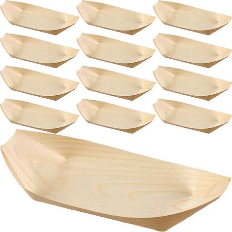 60 pièces de bols en bois, assiettes et plateaux de service à sushis en forme de bateau-13.5X7.7X3.5CM