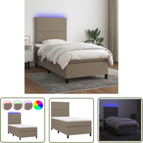 The Living Store Boxspringbett mit Matratze & LED Taupe 90x190 cm Stoff - Boxspringbett - Doppelbett - Lattenrost - Bettsofa - Schlafsystem (1/5)