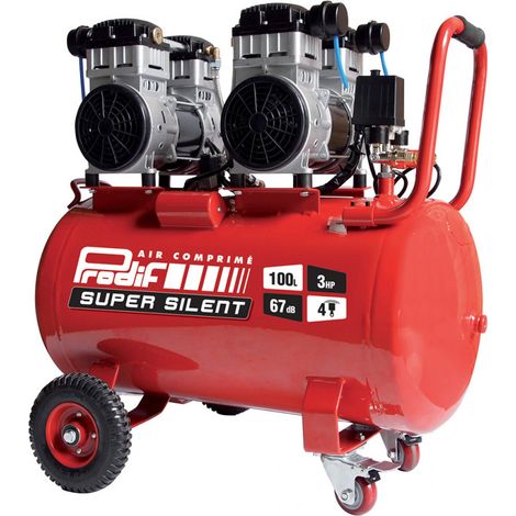 Prodif – Compresseur d'atelier silencieux 100L 3CV 230V 8bar 1400tr/min – Débit 370L/min – Moteur sans huile – Niveau sonore 67dB (1/2)
