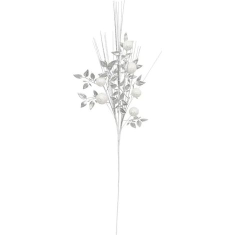 Paris Prix - Branche Déco De Noël feuilles & Boules 75cm Argent (1/2)