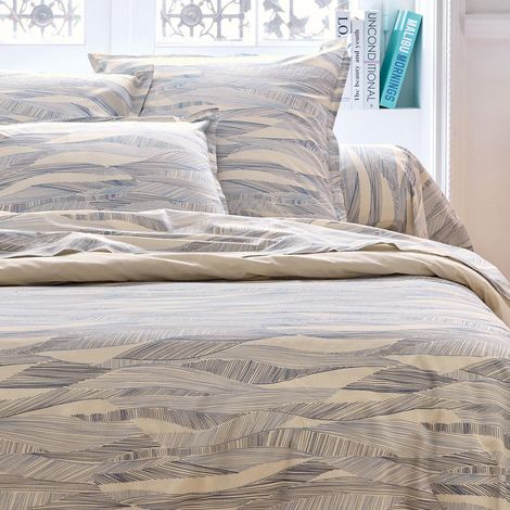 Taie d’oreiller coton 57 fils motif ondulé Bleu 50x70 cm (1/2)