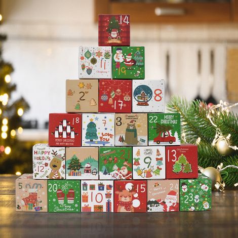 Boîte Cadeau Noël - Boîte Carrée en Carton Rouge - 7 cm - Ruban Décoratif - Idéale pour Bonbons, Bijoux, Calendrier de l'Avent - 24 Pièces (1/5)