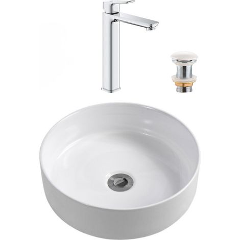 QUICKFIX DICE grifo monomando para lavabo, tamaño XL + Lavabo sobre encimera Swiss Aqua Technologies 36x12,5 cm