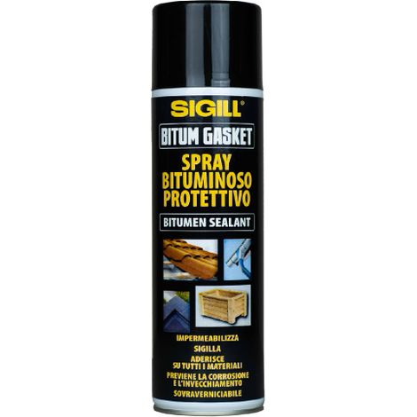 Sigill Bitum Gasket spray bitumineux de protection 500 ml imperme'abilise et scelle peut etre peint convient a' tous les mate'riaux