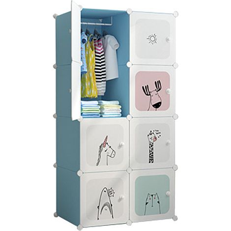 Armoire plastique pour Enfants, Penderie pour le stockage de vêtements/accessoires/livres, Étagère de rangement DIY, 8 cubes, bleu (1/5)