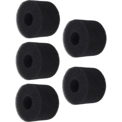 Lot de 5 éponges filtrantes cylindriques en PU noir, réutilisables et lavables, pour pompe de piscine. (1/5)