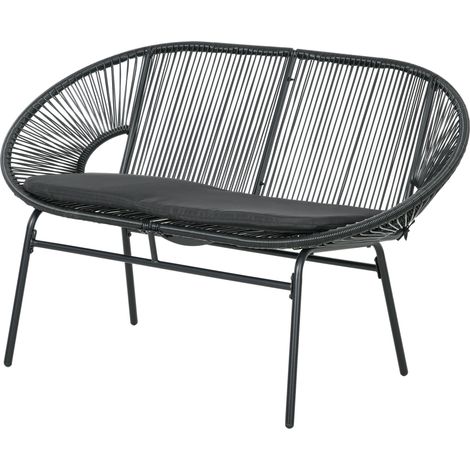 Outsunny Divano da Esterno 2 Posti in Rattan PE con Cuscini Nero