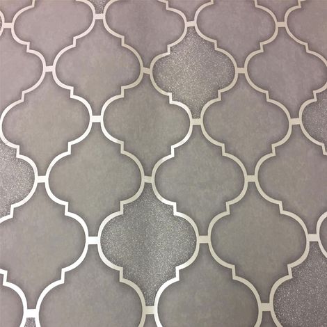 Charcoal Trellis Tile Wallpaper Embossed Vinyl Glitter Kitchen & Bathroom Holden (1/4)