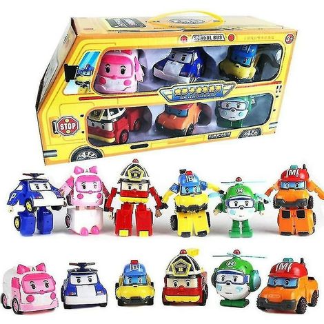 Set de 6 voitures robot transformables Robocar Poli, jouets de dessin animé coréen, figurines de véhicules à déformer, pack multi-modèles pour collection et jeu. (1/3)