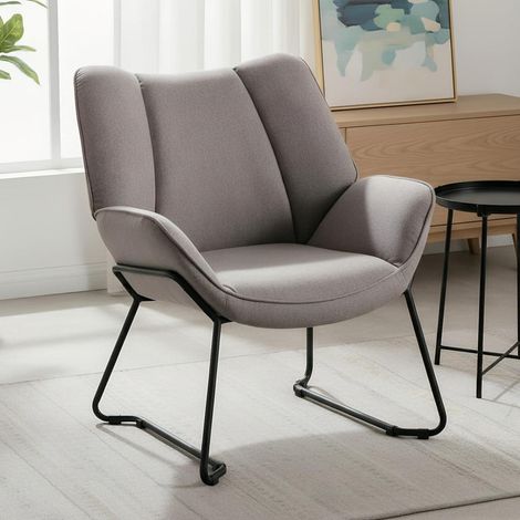 Loungesessel mit Leinenbezug, gepolstert, grau, Metallbeine (1/5)