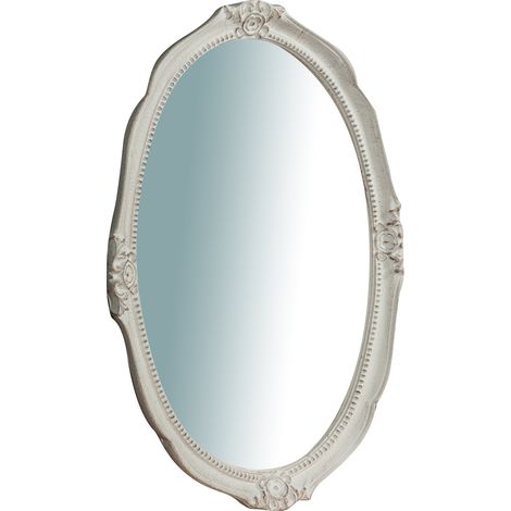 Miroir Mural à accrocher en bois affichage verticale/horizontale finition blanche vieillie aux dimensions L37 xPR3,5 xH51 cm