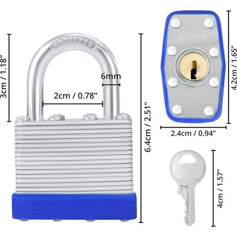 6,4x4,2x2,4 cm - Cadenas en fer avec 2 clés (Pack de 4) - Cadenas extérieur/intérieur résistant aux intempéries pour garages et armoires de rangement (1/3)