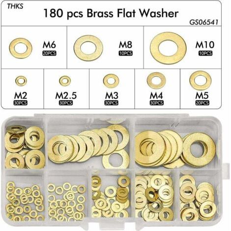 Pair 180 Stück Unterlegscheiben, Messing-Unterlegscheiben-Sortiment, M2, M2,5, M3, M4, M5, M6, M8, M10 Unterlegscheiben für Schraubdichtungsringe – inklusive Box