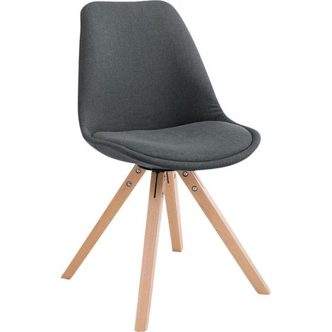 Chaise de salle à manger design scandinave en tissu gris foncé et pieds en bois clair forme rond 100003458
