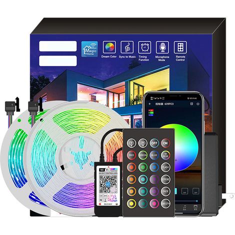 Tira de LED RGB inteligente con control de luz y música, control por voz, 20 metros, 360 LED, enchufe británico. (1/5)