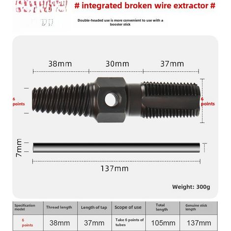Extracteur de vis cassée pour robinet, vanne triangulaire, tuyau d'eau, fil coulissant, tuyau cassé, robinet universel pour dents inversées (Dispositif d'extraction de fil cassé monobloc [6 points] No (1/5)