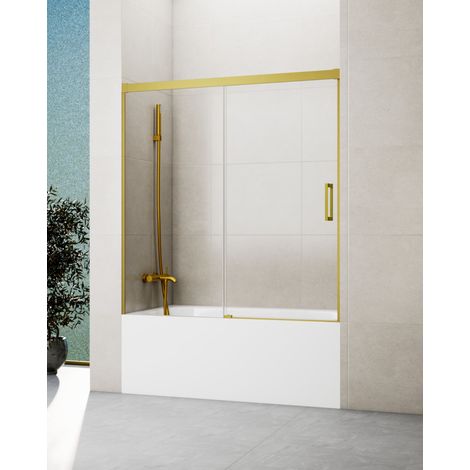 Mampara de bañera. Medida: 165 - 170 cm, BASICA ORO fijo + corredera (1/5)