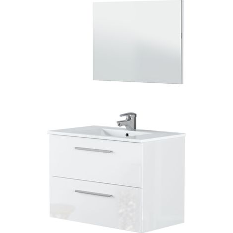 Bel Air Mobile Sospeso Sottolavabo Per Bagno Due Cassetti Bianco 80x46x66 Cm (1/5)