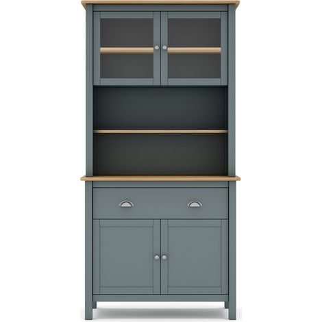 Pegane – Buffet en chêne vert kaki avec 4 portes et 2 tiroirs – Dimensions 90x40x180,5 cm – Piètement en pin massif – Poignées métal vieilli (1/5)