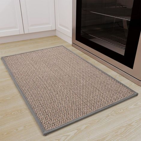 Tapis de cuisine lavable et antidérapant en caoutchouc, en jute, en lin, gris (1/5)