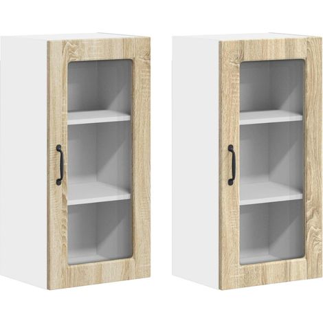 Maison Exclusive - Armario de vidrio para pared LUCCA 2 pcs Roble
