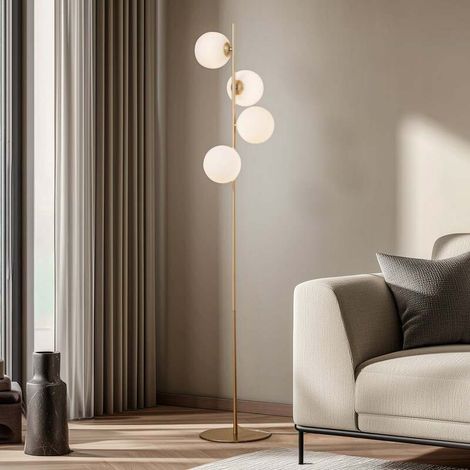 [GEBRAUCHT] B-Ware Lucande Stehleuchte Isandro 4-flg. opal/gold 160 cm Glas/Metall Schalter (1/2)